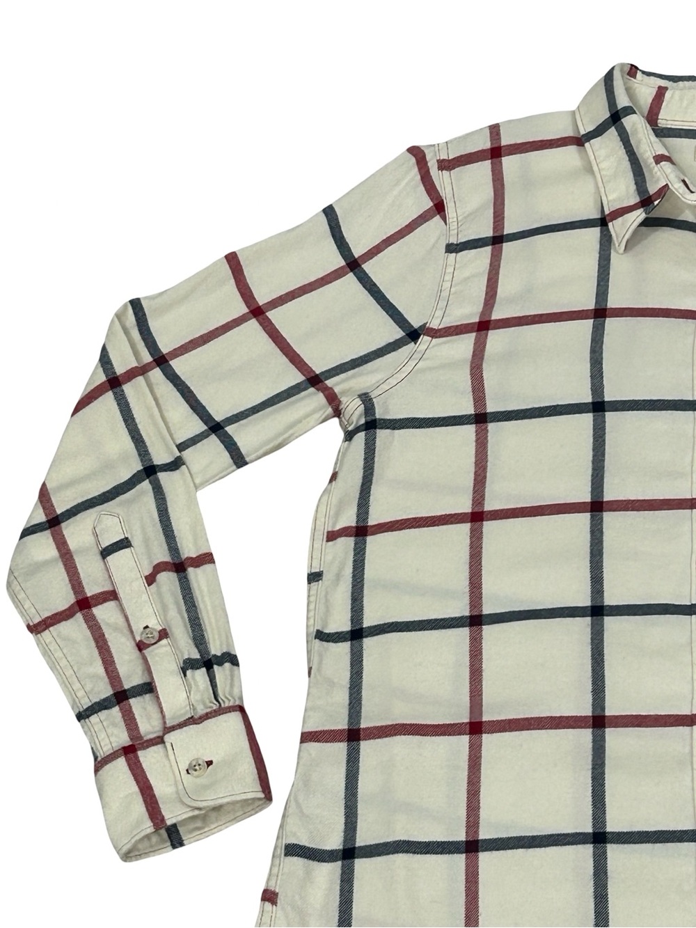 Faherty Womens M Cream Burgundy Navy Plaid Flannel Button Down Shirt Country - Picture 3 of 12